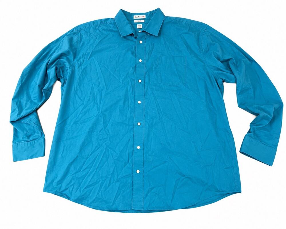 Saddlebred Easy Care Stretch Shirt 2XLT Blue Button Front Tall